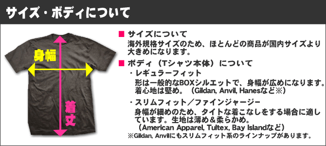 バンドTシャツのサイズ・ボディについて