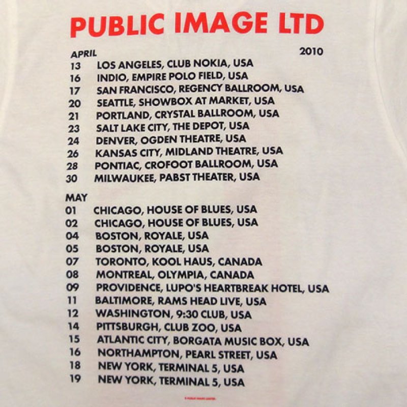 画像3: PiL Public Image Ltd バンドTシャツ Spring 2010 Tour