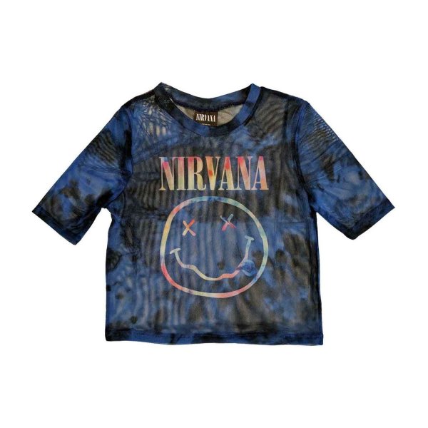 画像1: Nirvana レディースメッシュクロップトップ ニルヴァーナ Pastel Smiley (1)