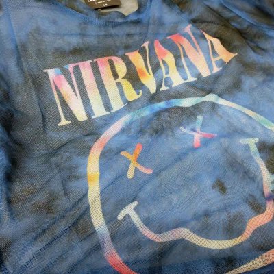 画像1: Nirvana レディースメッシュクロップトップ ニルヴァーナ Pastel Smiley