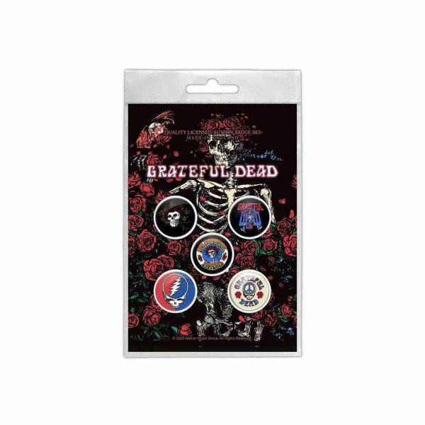 画像1: Grateful Dead バッジ5個セット グレイトフル・デッド Skeleton & Rose (1)