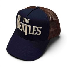 画像1: The Beatles メッシュスナップバックキャップ ザ・ビートルズ Drop T Logo & Apple NAVY/BROWN (1)