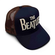 画像2: The Beatles メッシュスナップバックキャップ ザ・ビートルズ Drop T Logo & Apple NAVY/BROWN (2)