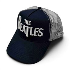 画像1: The Beatles メッシュスナップバックキャップ ザ・ビートルズ Drop T Logo & Apple NAVY/WHITE (1)
